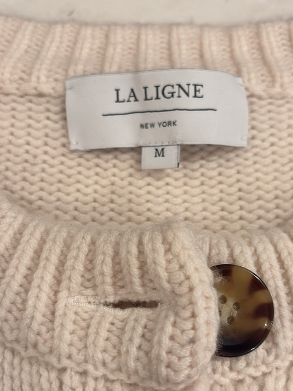La Ligne Cashmere/wool Striped Navy & Cream Button-Front Women's Cardigan - Picture 2 of 5